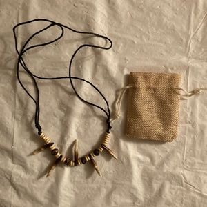 Imitation Tooth and Wood Bead Necklace New